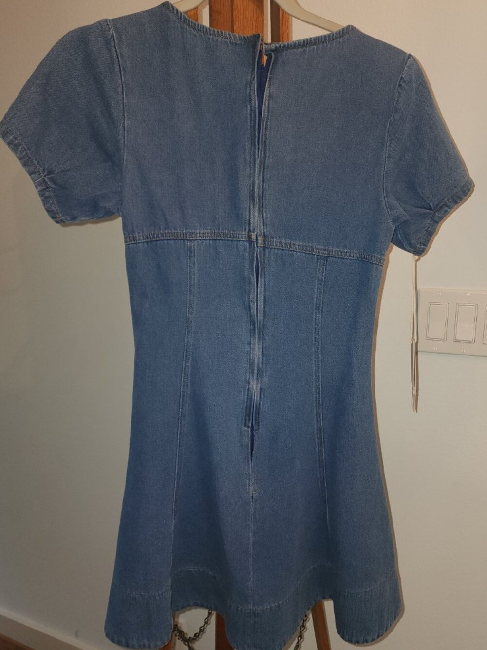 Altar’d X Small Dark Denim Dress – Empire Waist, Contoured Stitching, Back Zip - Picture 7 of 11
